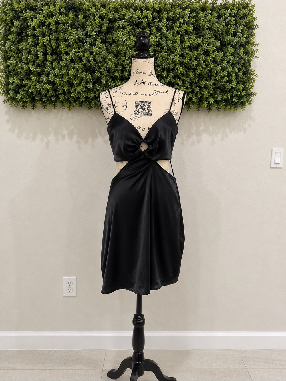 Zara Black Satin Cutout Mini Dress Twist Front Backless Size M